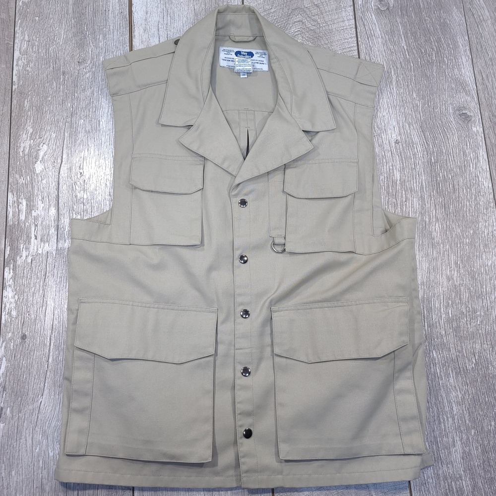 Tilley Endurables Safari Vest Men XL Khaki Utility Multi-Pocket Travel Fishing